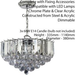 Loops 3 Light Chandelier Pendant CHROME CLEAR Shade Hanging Ceiling Feature Lamp Bulb - thumbnail 2