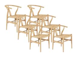 Vente-unique Set Of 6 Teak & Wicker Chairs - Natural - POGIANA in Light Oak - thumbnail 4