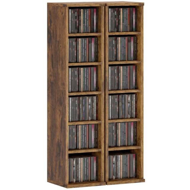 FORGEVIO Set of 2 CD Storage Units with Adjustable Shelves, Rustic in Brown - image 1