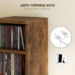 FORGEVIO Set of 2 CD Storage Units with Adjustable Shelves, Rustic in Brown - thumbnail 3