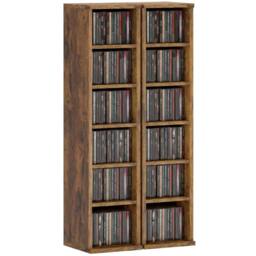 FORGEVIO Set of 2 CD Storage Units with Adjustable Shelves, Rustic in Brown - thumbnail 1