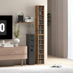 FORGEVIO Set of 2 CD Storage Units with Adjustable Shelves, Rustic in Brown - thumbnail 6