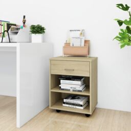 Berkfield Home Rolling Cabinet Sonoma Oak 46x36x59 cm Engineered Wood in Brown - Size: 46 x 36 x 59 cm - thumbnail 1