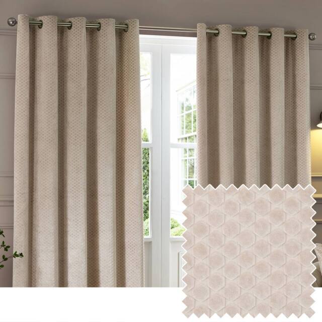 Paoletti Neptune Fully Lined Velvet Eyelet Curtain Pair in Beige - Size: 168 cm width x 137 cm drop - image 1