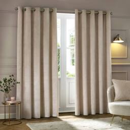 Paoletti Neptune Fully Lined Velvet Eyelet Curtain Pair in Beige - Size: 168 cm width x 137 cm drop - thumbnail 2