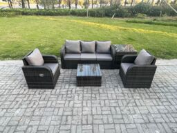 Fimous Garden Furniture Sets 5 Seater Wicker Rattan Furniture Patio Sofa Sets with Reclining Chair 3 Seater Sofa Side Table in Dark Grey - thumbnail 1