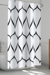Neel Blue Lattice Design Bathroom Shower Curtain with Hooks, Anti-Mould Mildew Resistant in White - Size: 180 cm width x 200 cm drop - thumbnail 6