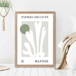 ARTZE Matisse Floral Cutout Sage Green Framed Print SIZE: A4 with Oak Frame in Pale Green - thumbnail 2