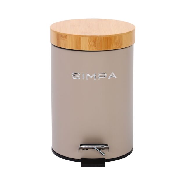 simpa 3L Soft-Closing Pedal Dustbin with Bamboo Lid in Taupe - image 1