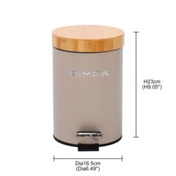 simpa 3L Soft-Closing Pedal Dustbin with Bamboo Lid in Taupe - thumbnail 5