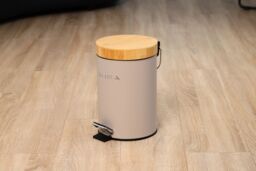 simpa 3L Soft-Closing Pedal Dustbin with Bamboo Lid in Taupe - thumbnail 4