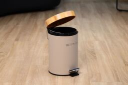 simpa 3L Soft-Closing Pedal Dustbin with Bamboo Lid in Taupe - thumbnail 2