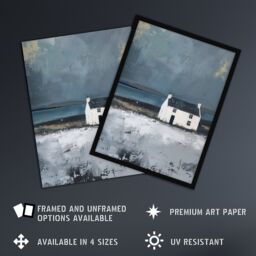 "Artery8 Scottish Lochside Farmhouse Oil Painting Shore Wall Art Print in Grey - Size: W24"" x H32""" - thumbnail 2
