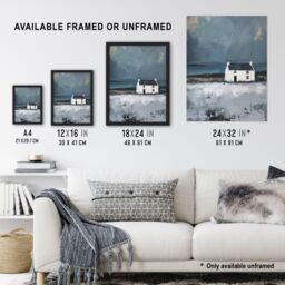 "Artery8 Scottish Lochside Farmhouse Oil Painting Shore Wall Art Print in Grey - Size: W24"" x H32""" - thumbnail 3