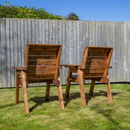 Samuel Alexander Hand Made 2 Seater Chunky Rustic Wooden Love Seat with Tray Assembled in Brown - thumbnail 3
