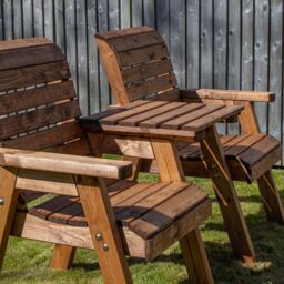 Samuel Alexander Hand Made 2 Seater Chunky Rustic Wooden Love Seat with Tray Assembled in Brown - thumbnail 4