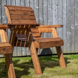 Samuel Alexander Hand Made 2 Seater Chunky Rustic Wooden Love Seat with Tray Assembled in Brown - thumbnail 5