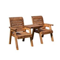 Samuel Alexander Hand Made 2 Seater Chunky Rustic Wooden Love Seat with Tray Assembled in Brown - thumbnail 7