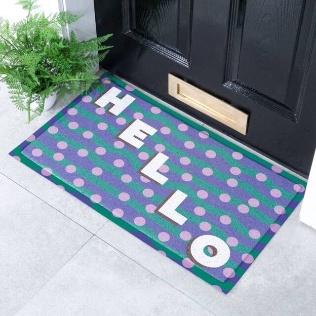 Artsy Mats Elizabeth Olwen Hello Dots Indoor/Outdoor Doormat (70x40cm) in Purple - Size: 40 cm x 70 cm - image 1