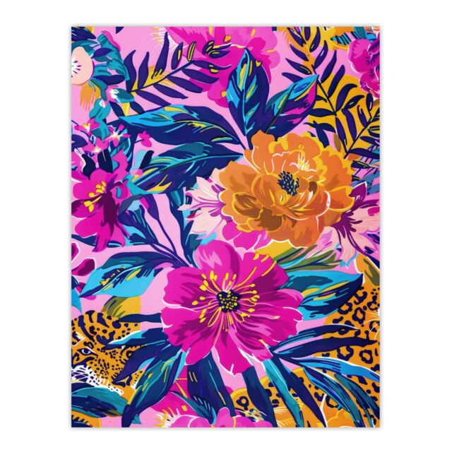 "Artery8 Wall Art Print Leopard Hiding in Floral Pattern Design Poster in Pink - Size: W18"" x H24""" - image 1