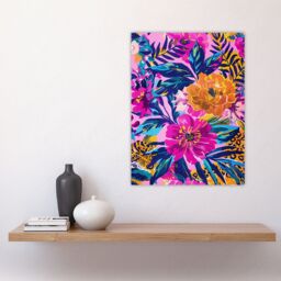 "Artery8 Wall Art Print Leopard Hiding in Floral Pattern Design Poster in Pink - Size: W18"" x H24""" - thumbnail 4
