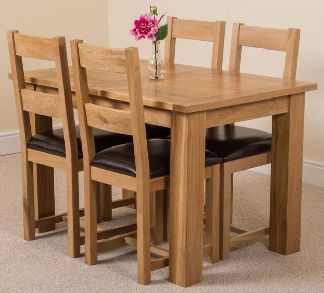 Thats Furniture Hampton 120-160cm Oak Extending Dining Table & 4 Lincoln Chairs in Brown - image 1