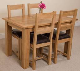 Thats Furniture Hampton 120-160cm Oak Extending Dining Table & 4 Lincoln Chairs in Brown - thumbnail 3