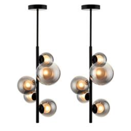 First Choice Lighting Set of 2 Cole - Black with Smoke Glass 5 Light Ceiling Pendants - thumbnail 1