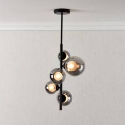 First Choice Lighting Set of 2 Cole - Black with Smoke Glass 5 Light Ceiling Pendants - thumbnail 5