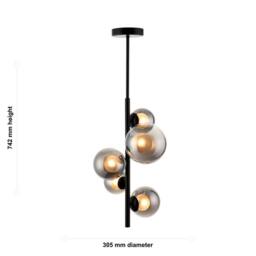 First Choice Lighting Set of 2 Cole - Black with Smoke Glass 5 Light Ceiling Pendants - thumbnail 6