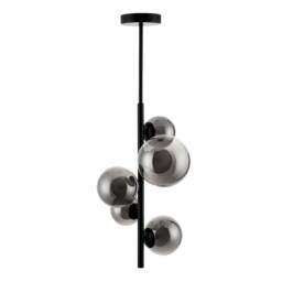 First Choice Lighting Set of 2 Cole - Black with Smoke Glass 5 Light Ceiling Pendants - thumbnail 3