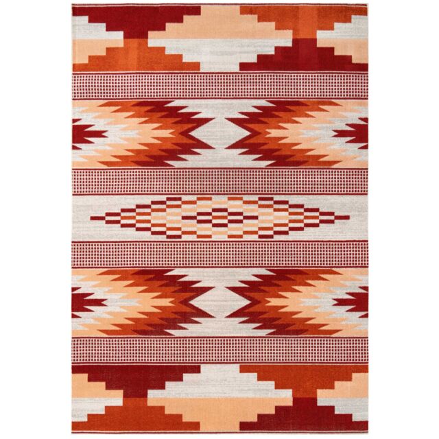 Kukoon Terracotta Orange Aztec Tribal Low Pile Soft Living Room Rug - Size: 60 cm x 240 cm - image 1