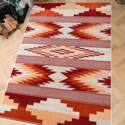 Kukoon Terracotta Orange Aztec Tribal Low Pile Soft Living Room Rug - Size: 60 cm x 240 cm - thumbnail 2