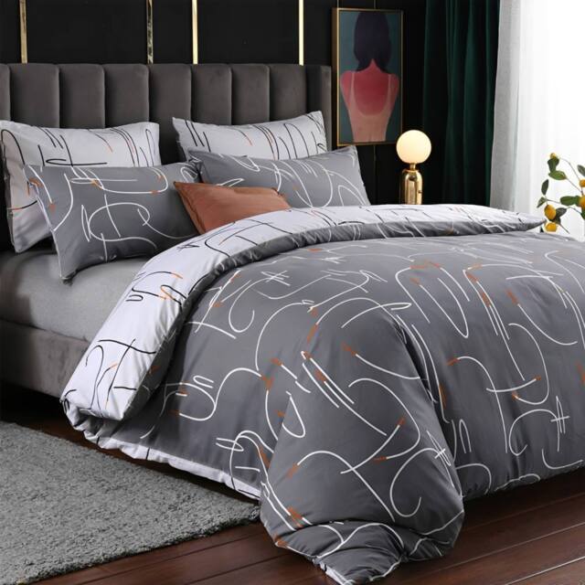 Pamposh Hypoallergenic Duvet Cover Set Reversible Bedding Sets in Grey - Size: Super King - image 1