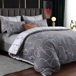 Pamposh Hypoallergenic Duvet Cover Set Reversible Bedding Sets in Grey - Size: Super King - thumbnail 1