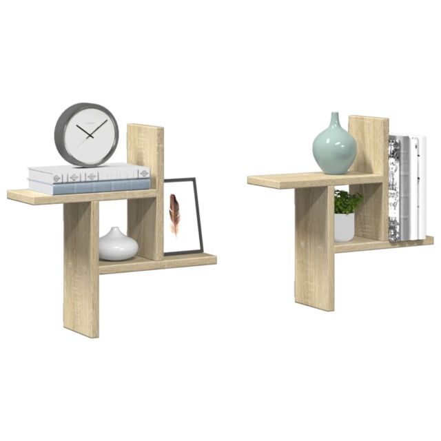 Berkfield Home Wall Shelves 2 pcs Sonoma Oak 38x12x38 cm Engineered Wood in Brown - Size: 38 x 12 x 38 cm - image 1