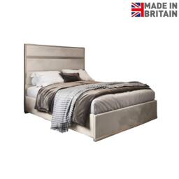 Casani Flookburgh Upholstered Soft Velvet Beige Metal Designer Bed Frame in Cream - Size: Small Double - thumbnail 4