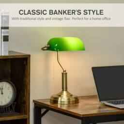 VOGREX Set of 2 Green Banker Table Lamps, Antique Bronze Base - thumbnail 5
