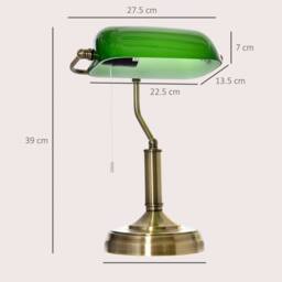 VOGREX Set of 2 Green Banker Table Lamps, Antique Bronze Base - thumbnail 2
