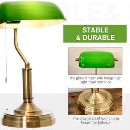 VOGREX Set of 2 Green Banker Table Lamps, Antique Bronze Base - thumbnail 4