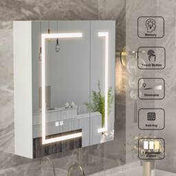 KEEPREAPER Sleek Bathroom Mirror Cabinet with Lights & Defogger 600 x 650mm in White - thumbnail 7