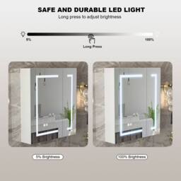 KEEPREAPER Sleek Bathroom Mirror Cabinet with Lights & Defogger 600 x 650mm in White - thumbnail 5
