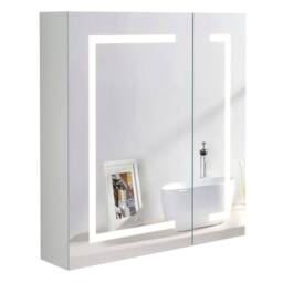 KEEPREAPER Sleek Bathroom Mirror Cabinet with Lights & Defogger 600 x 650mm in White - thumbnail 9
