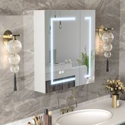 KEEPREAPER Sleek Bathroom Mirror Cabinet with Lights & Defogger 600 x 650mm in White - thumbnail 2