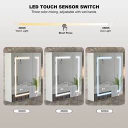 KEEPREAPER Sleek Bathroom Mirror Cabinet with Lights & Defogger 600 x 650mm in White - thumbnail 4