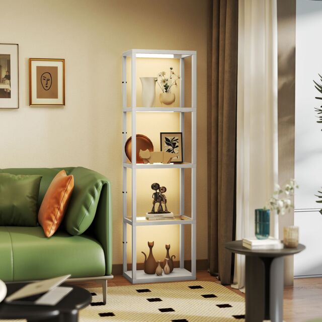 HOMCOM LED Floor Lamp with Glass Shelves, Dimmable Room Lamp, Grey - image 1