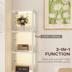 HOMCOM LED Floor Lamp with Glass Shelves, Dimmable Room Lamp, Grey - thumbnail 4