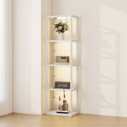HOMCOM LED Floor Lamp with Glass Shelves, Dimmable Room Lamp, Grey - thumbnail 2