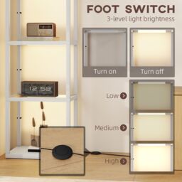 HOMCOM LED Floor Lamp with Glass Shelves, Dimmable Room Lamp, Grey - thumbnail 5