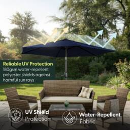 Keplin 2m Tilting Parasol Umbrella - Crank & Tilt Sun Shade with Cover in Navy - thumbnail 2